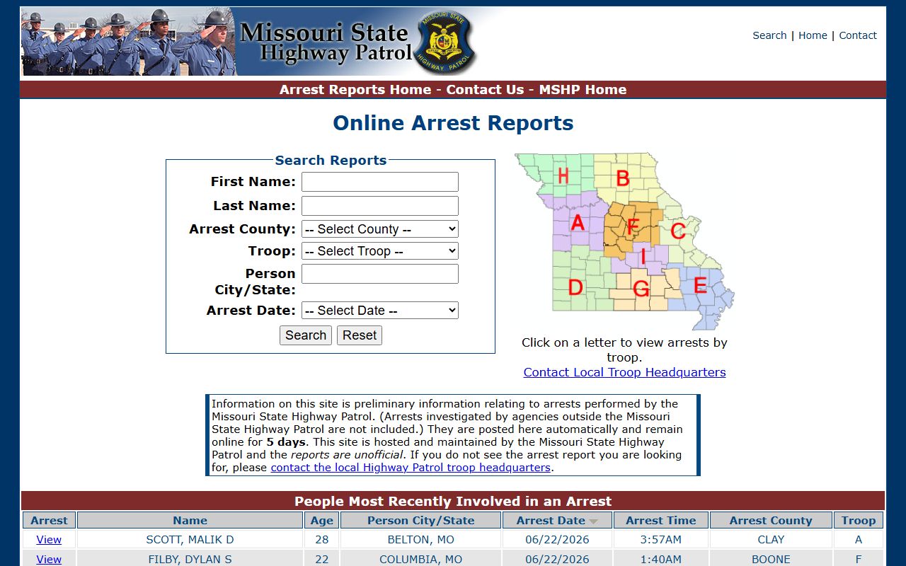 Barton County arrest records MSHP arrest reports search