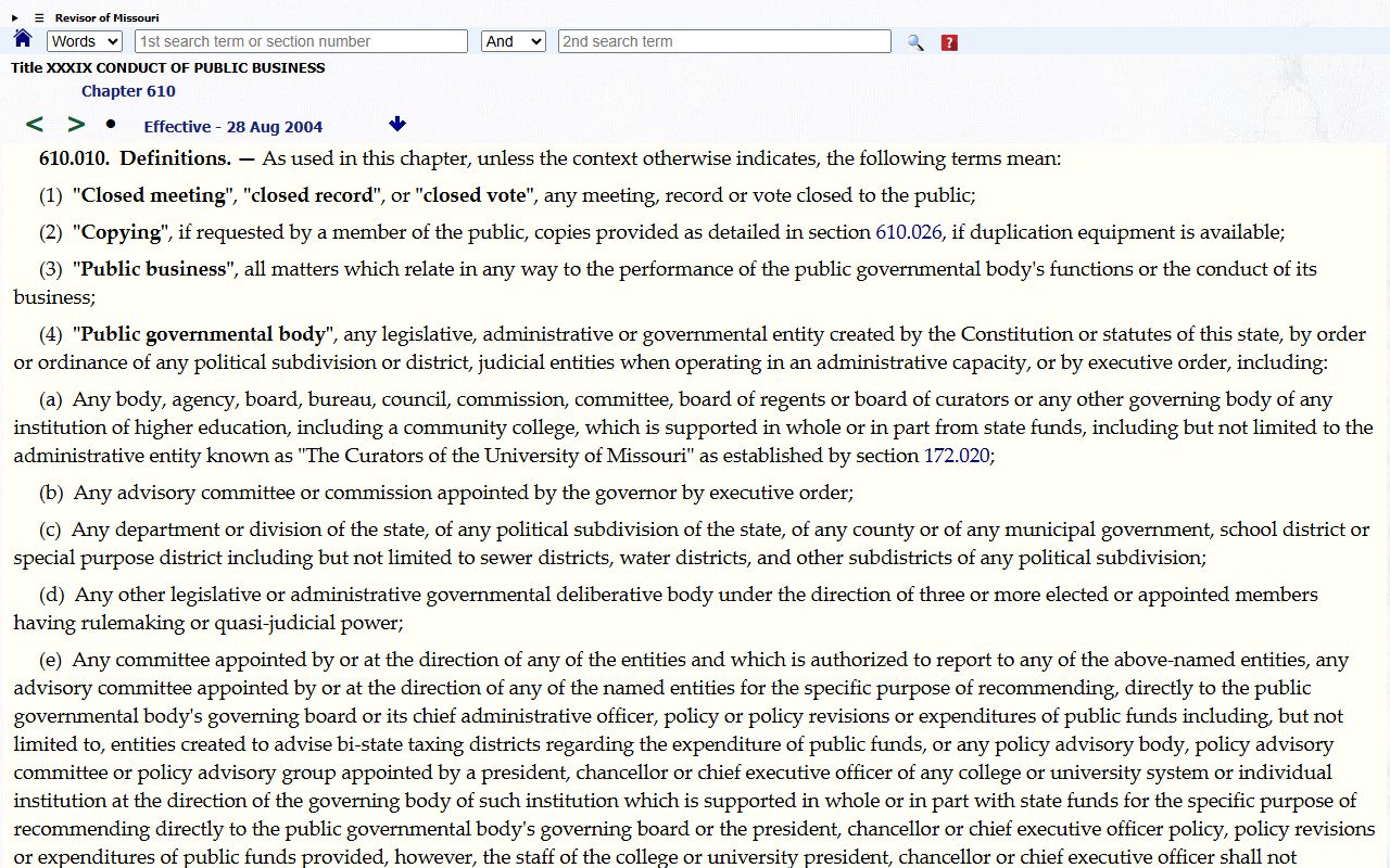 Barton County court records Missouri Sunshine Law definitions