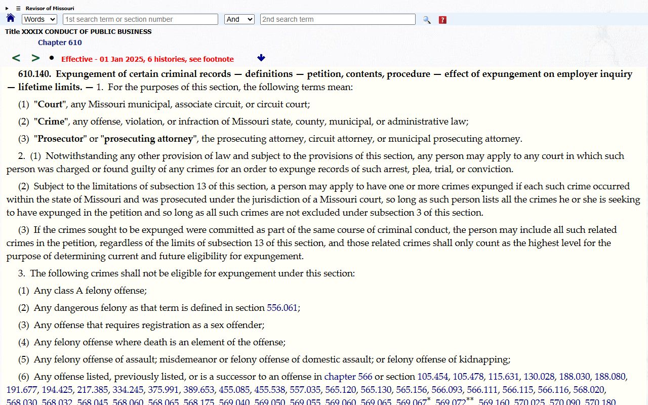 Barton County criminal court records Missouri expungement statute