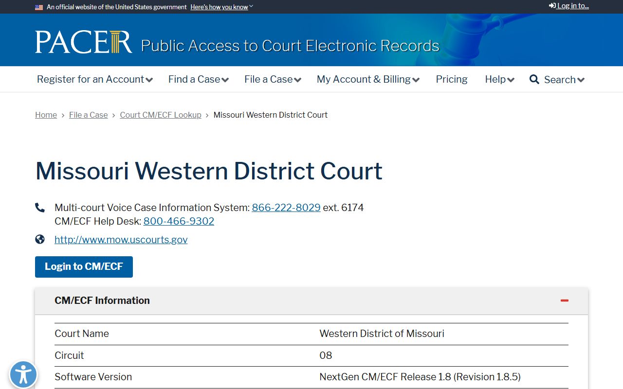 Barton County Circuit Court separate PACER Western District lookup