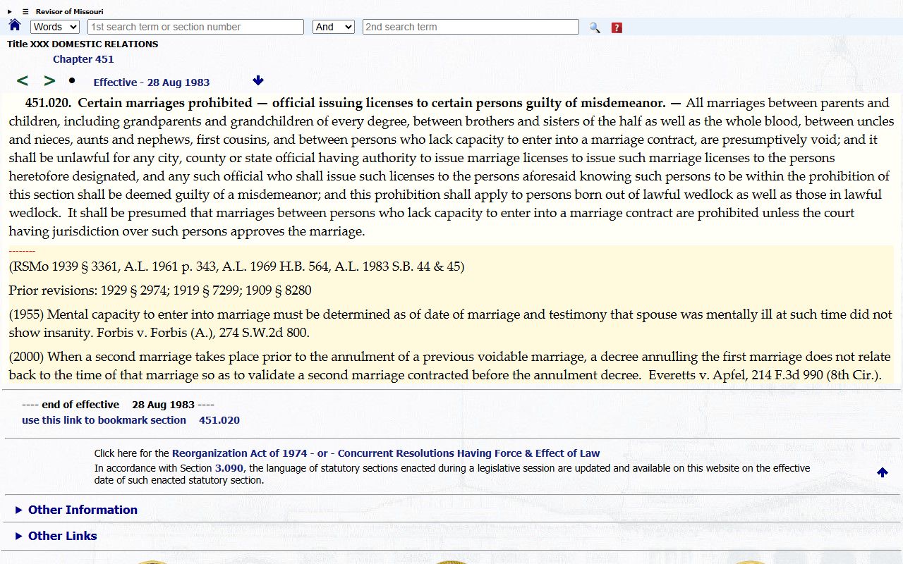 Barton County marriage records Missouri prohibited marriages statute