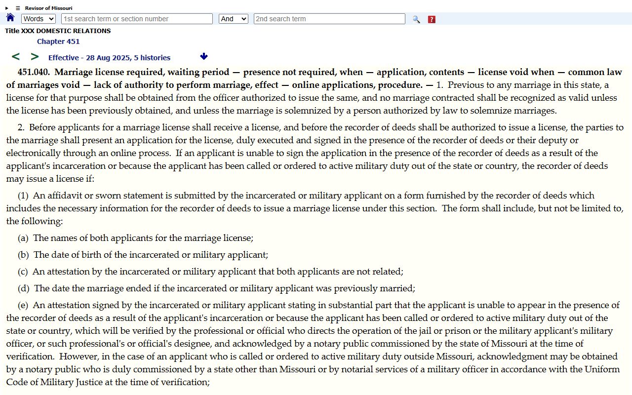 Barton County marriage records Missouri marriage license statute