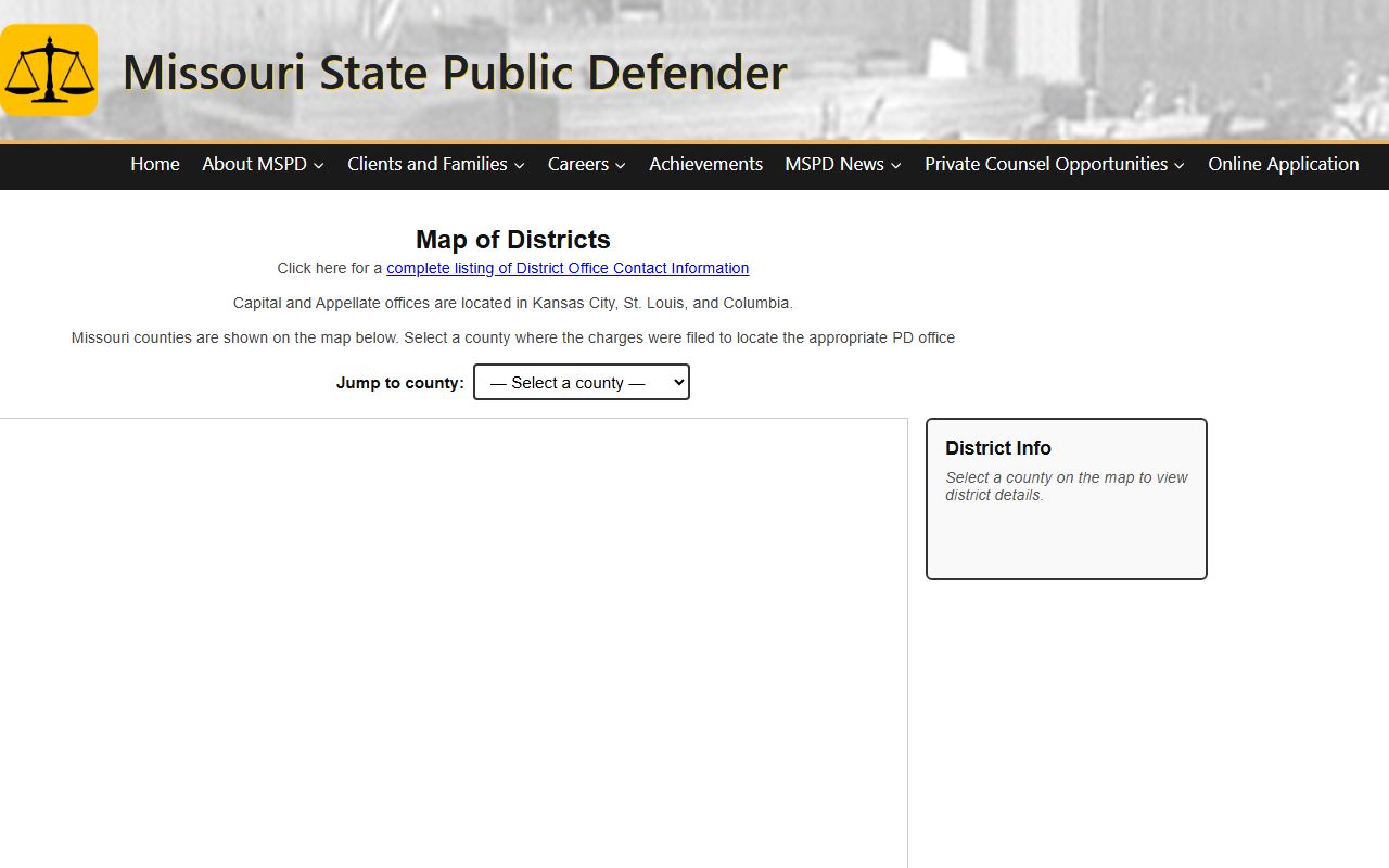 Barton County warrant search Missouri public defender district map